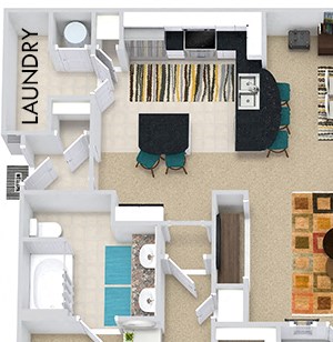 The Berlin with Fenced-in Yard 3D The Berlin with Fenced-in Yard 3D. 2 bedroom apartment. Kitchen with bartop open to living/dining rooms. 2 full bathrooms, double vanity in master. Walk-in closets. Patio/balcony open to yard.
